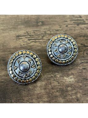 Vintage Napier Earrings Silver Gold Two Tone Etruscan Byzantine Style Post Back